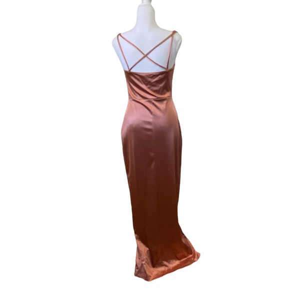 Rose Gold Long Dress with Slit - Picture 2 of 6